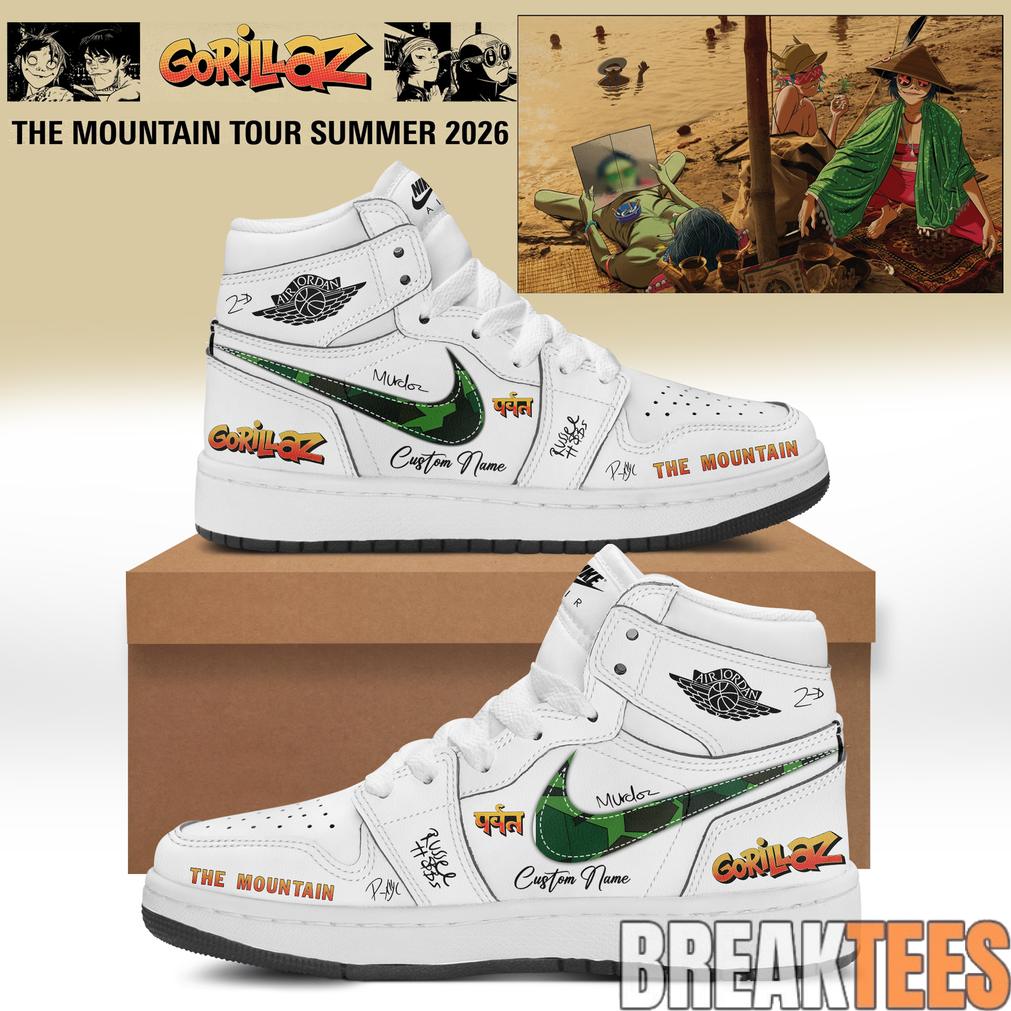 Gorillaz "The Mountain Tour" 2026 Custom AJ1 Sneaker - Adult & Kids T-Shirts, Sweatshirts & Hoodies apparel design preview 1