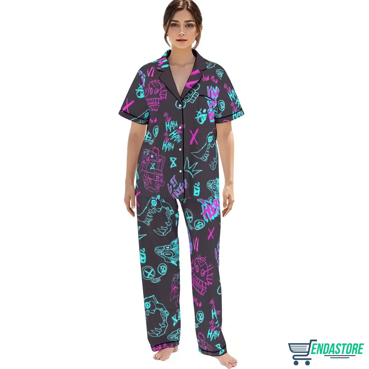 Graffiti Arcane Satin Pajama Set For Women 3D Sweater - Gift Idea product image 2