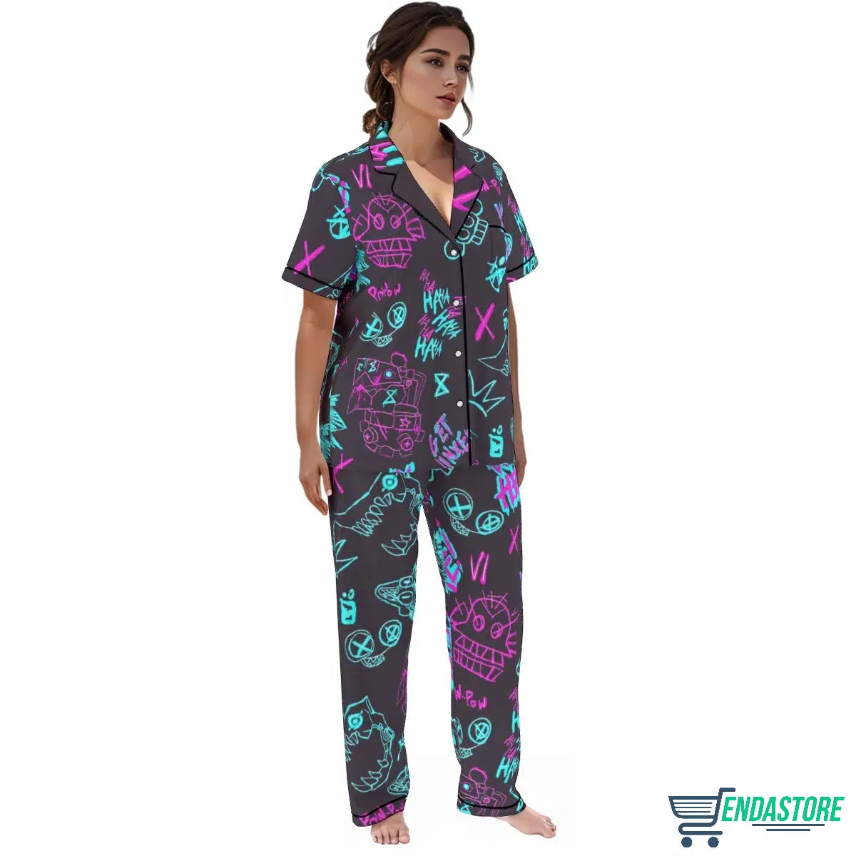 Graffiti Arcane Satin Pajama Set For Women 3D Sweater - Gift Idea product image 4