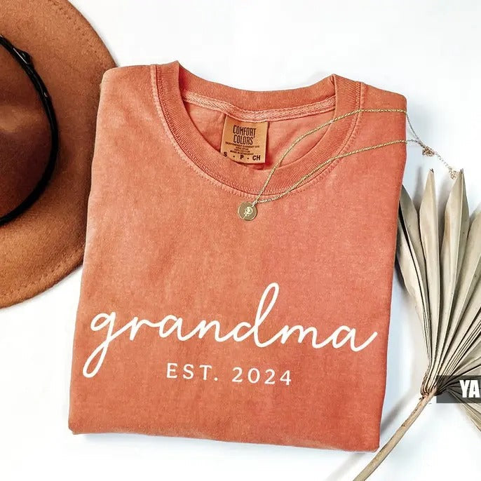Grandma 2024 Comfort Colors Grandmother Nana Est Date - Adult & Kids T-Shirts, Sweatshirts & Hoodies apparel design preview 1