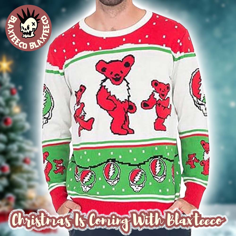 Grateful Dead Dancing Bears Stealie Christmas Lights Pattern Ugly Christmas Sweater - Holiday Gift product image