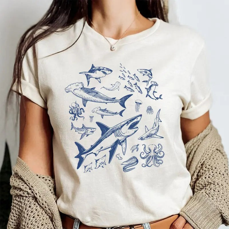 Vintage Tattoo Shark Nature Sealife Ocean Lover Whale - Adult & Kids T-Shirts, Sweatshirts & Hoodies apparel design preview 1