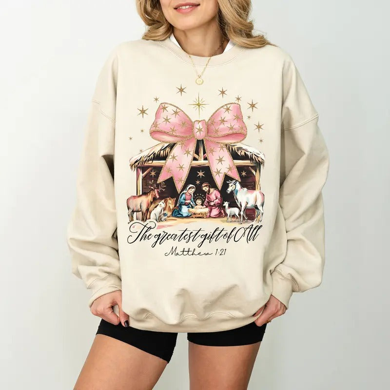 Greatest All Bow Nativity Coquette Faith Jesus - Adult & Kids T-Shirts, Sweatshirts & Hoodies apparel design preview 1