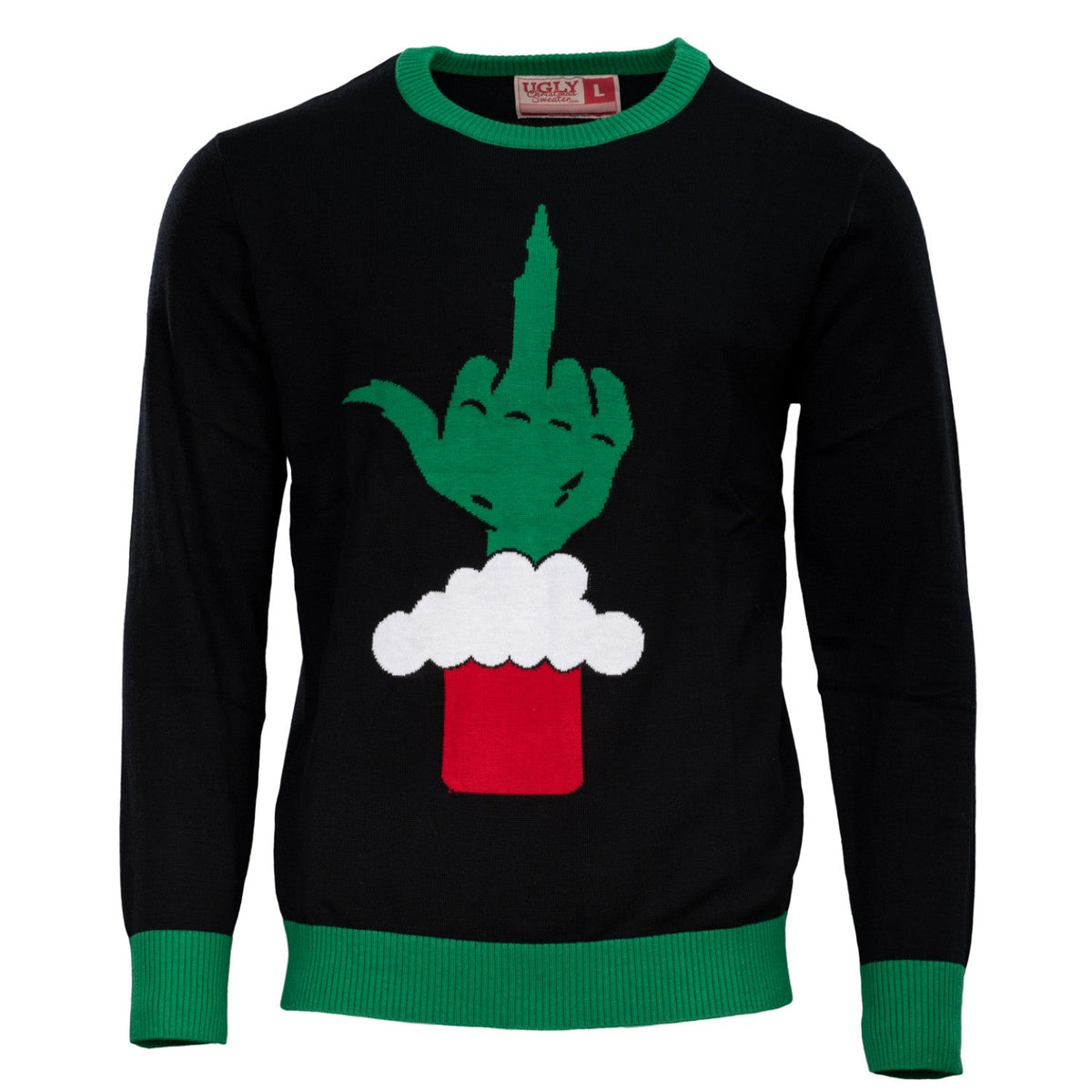 Green Cartoon Monster Middle Finger Adult Unisex Ugly Christmas Sweater - Holiday Gift product image