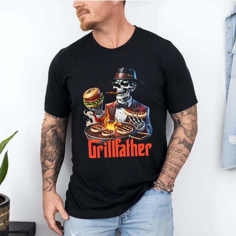 Grill Father Funny Dad Skeleton BBQ - Adult & Kids T-Shirts, Sweatshirts & Hoodies apparel design preview 1