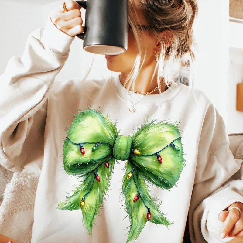 Grinchmas Coquette Bow Green Fur Lights Guy Retro - Adult & Kids T-Shirts, Sweatshirts & Hoodies apparel design preview 1