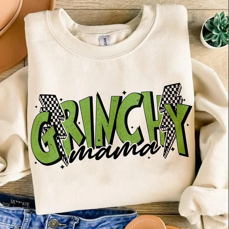 Grinchy Mama Retro Sublimation Green Guy - Adult & Kids T-Shirts, Sweatshirts & Hoodies apparel design preview 1