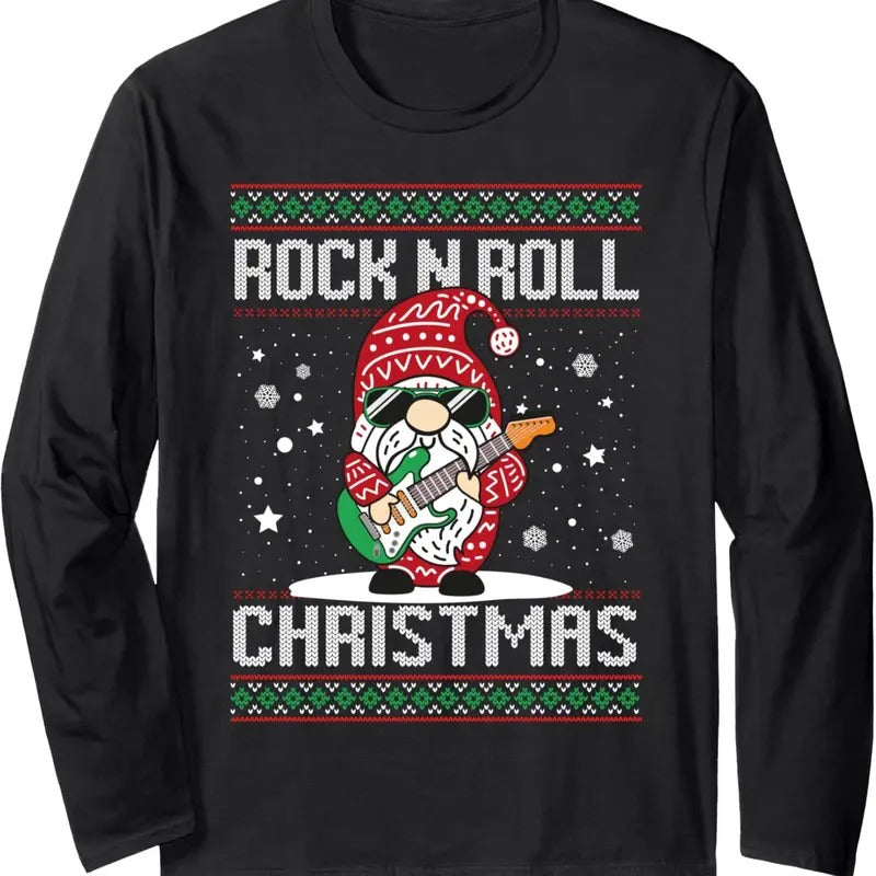 Guitarist Santa Gnome Guitar Rock N Roll Xmas Ugly - Adult & Kids T-Shirts, Sweatshirts & Hoodies apparel design preview 1