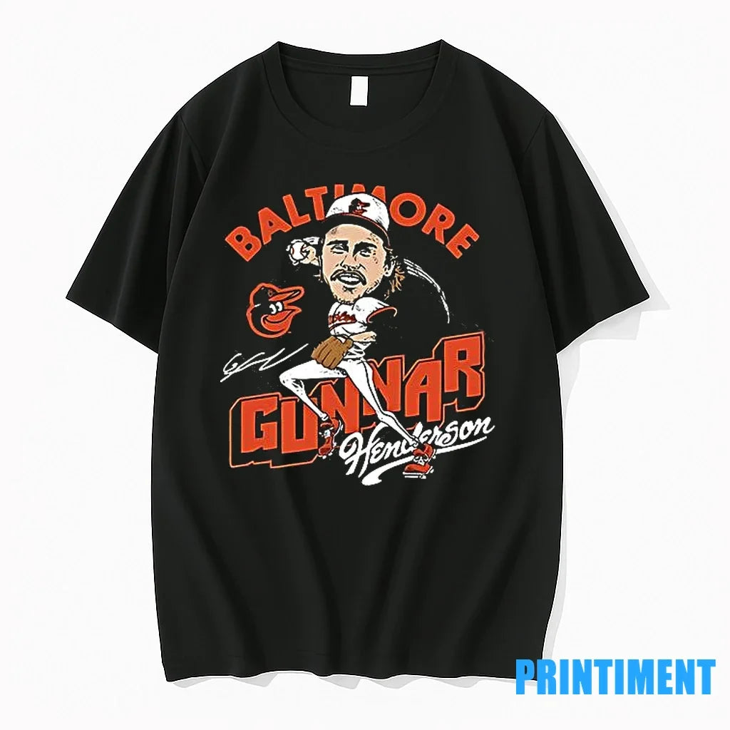 Gunnar Henderson Baltimore Orioles Charcoal Signature - Adult & Kids T-Shirts, Sweatshirts & Hoodies apparel design preview 1