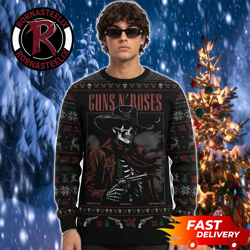 Guns N Roses Arlington Texas Show Skull Cowboys Christmas Merch Guns N Roses Ugly Christmas Sweater - Holiday Gift product image
