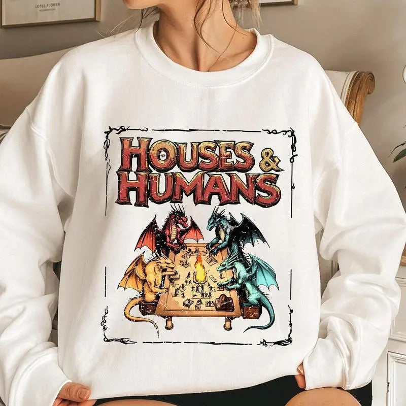 H0uses Humans D&D Vintage Retro 90s Joke D Dragon - Adult & Kids T-Shirts, Sweatshirts & Hoodies apparel design preview 1