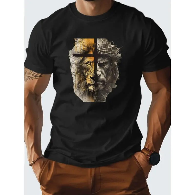 Half Lion Jesus Print Casual Short Sleeve Summer Made - Adult & Kids T-Shirts, Sweatshirts & Hoodies apparel design preview 1