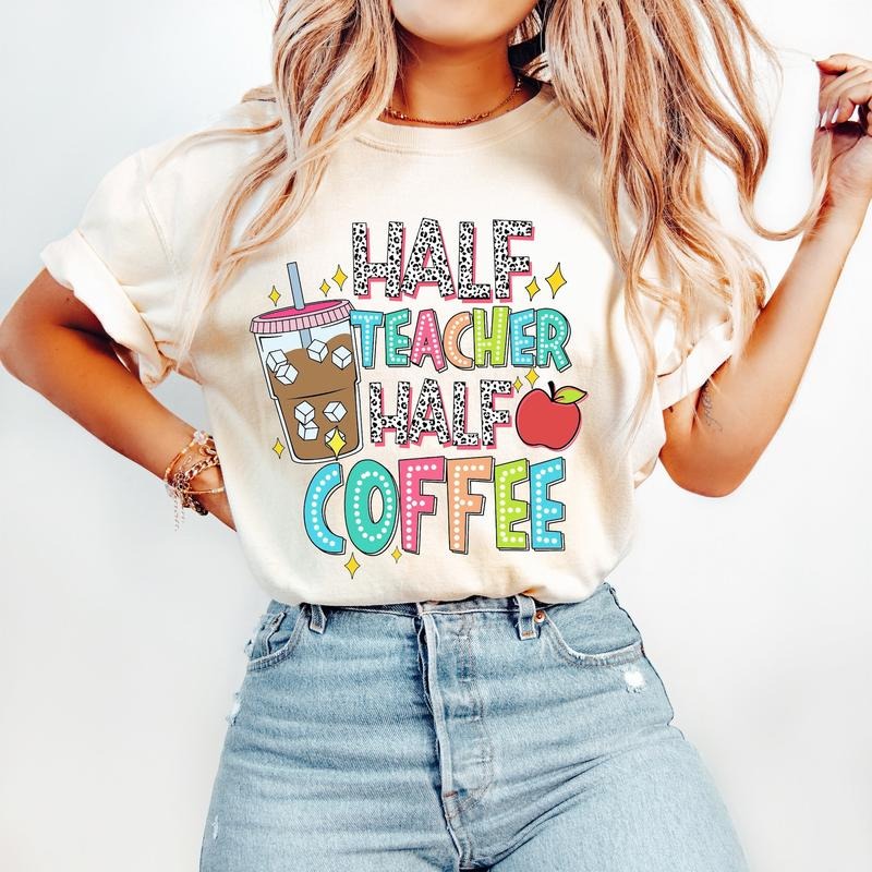 Half Teacher Coffee Funny Dalmatian Doodle Dots Retro - Adult & Kids T-Shirts, Sweatshirts & Hoodies apparel design preview 1