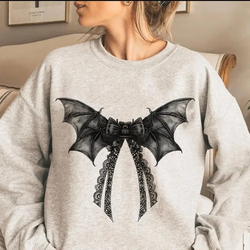Halloween Bat Gothic Coquette Bow Retro Black Spooky - Adult & Kids T-Shirts, Sweatshirts & Hoodies apparel design preview 1