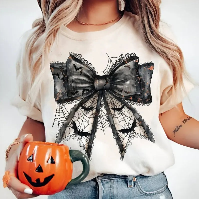 Halloween Bat Gothic Coquette Bow Girly Retro Black - Adult & Kids T-Shirts, Sweatshirts & Hoodies apparel design preview 1