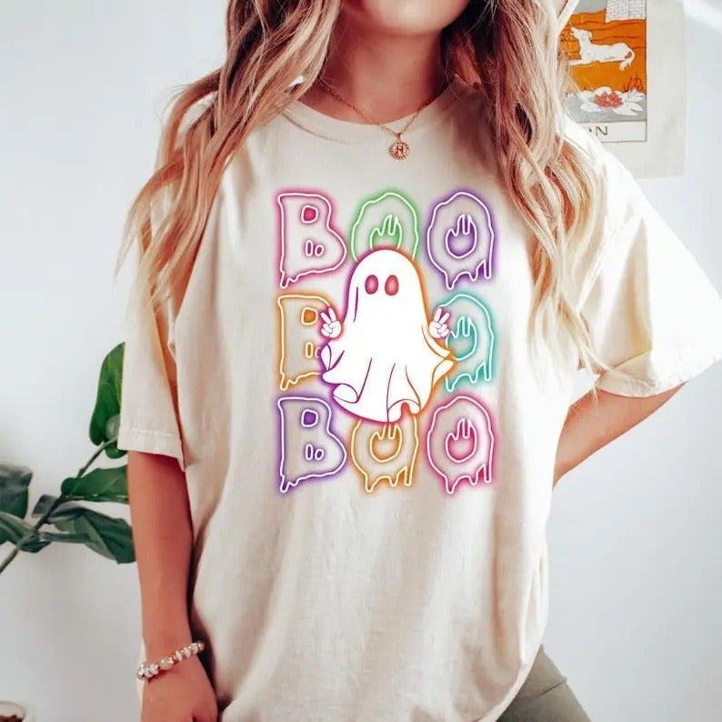 Halloween Boo Neon Ghost Party - Adult & Kids T-Shirts, Sweatshirts & Hoodies apparel design preview 1