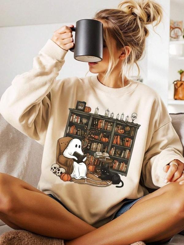 Halloween Cute Ghost Print Round Neck Casual Top Fall - Adult & Kids T-Shirts, Sweatshirts & Hoodies apparel design preview 1