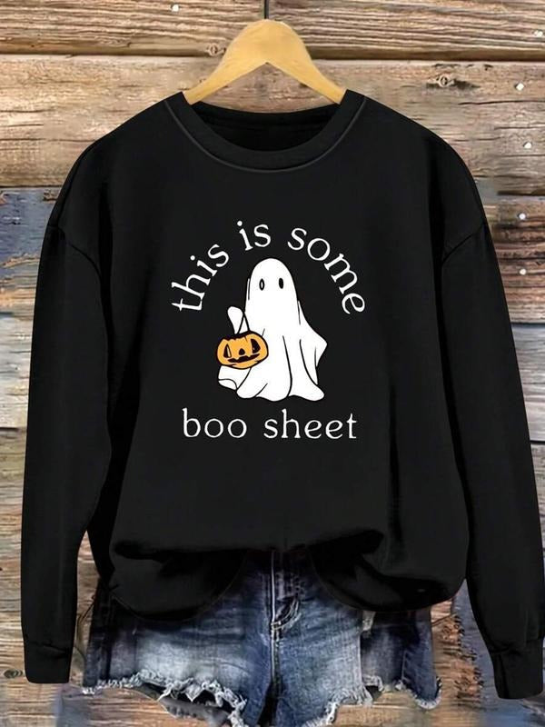 Halloween Cute Ghost Print Round Neck Casual Top Fall - Adult & Kids T-Shirts, Sweatshirts & Hoodies apparel design preview 1