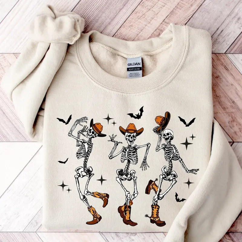 Halloween Dancing Skeleton Western Cow Cowboy - Adult & Kids T-Shirts, Sweatshirts & Hoodies apparel design preview 1