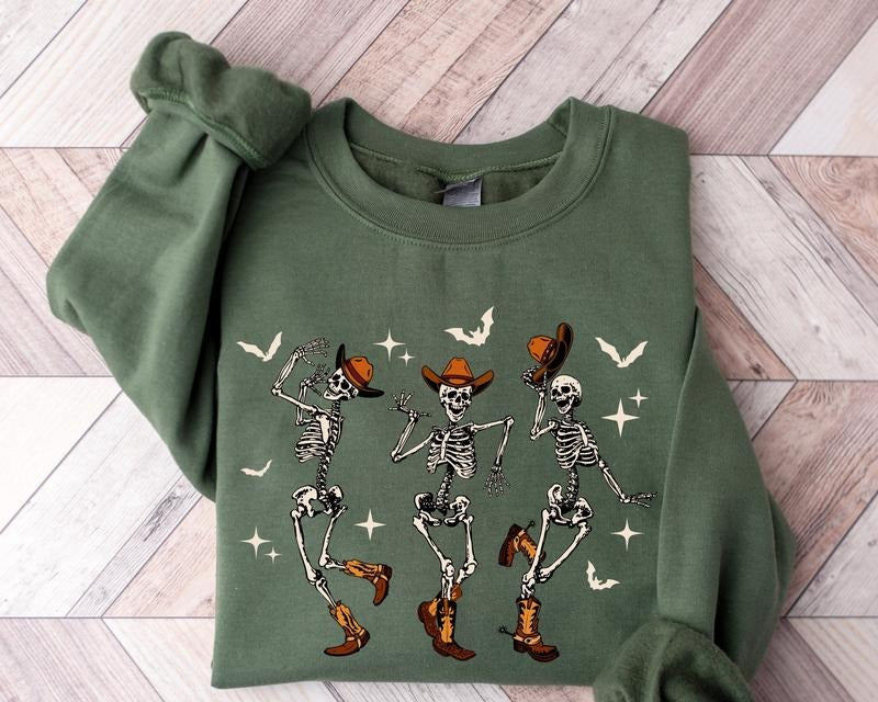 Halloween Dancing Skeleton Western Cow Cowboy - Adult & Kids T-Shirts, Sweatshirts & Hoodies apparel design preview 1