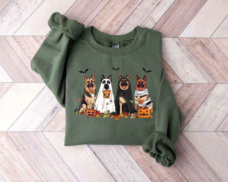 Halloween Dog German Shepherd Ghost Dogs - Adult & Kids T-Shirts, Sweatshirts & Hoodies apparel design preview 1