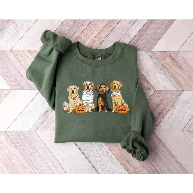 Halloween Dog Golden Retriever Ghost Dogs - Adult & Kids T-Shirts, Sweatshirts & Hoodies apparel design preview 1