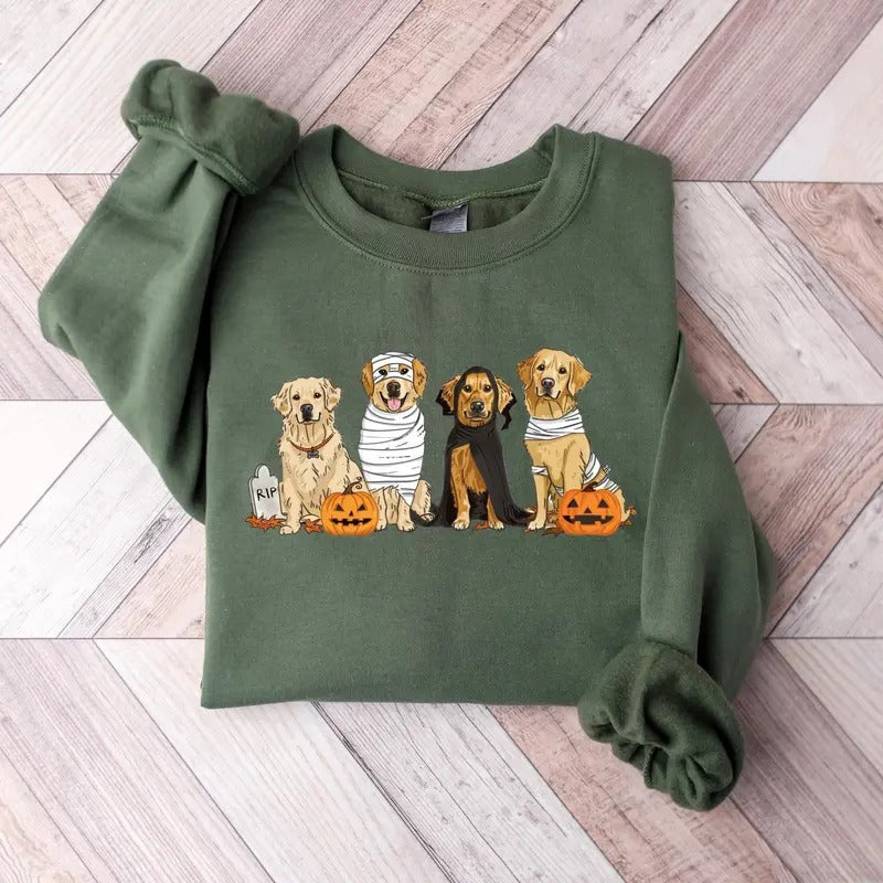 Halloween Dog Golden Retriever Ghost Dogs - Adult & Kids T-Shirts, Sweatshirts & Hoodies apparel design preview 1