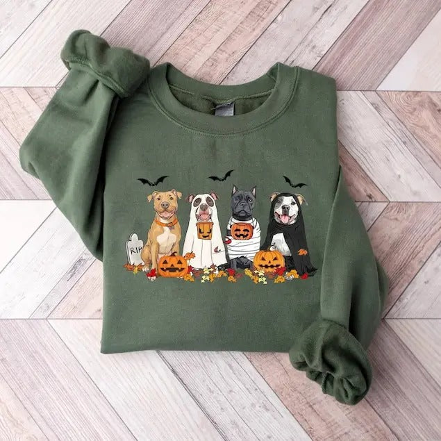 Halloween Dog Pitbull Ghost Dogs Hoodiestyle{N002}2 - Adult & Kids T-Shirts, Sweatshirts & Hoodies apparel design preview 1