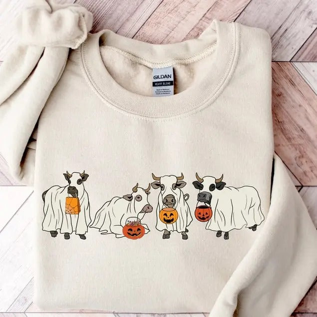 Halloween Ghost Cow Western Cowboy - Adult & Kids T-Shirts, Sweatshirts & Hoodies apparel design preview 1