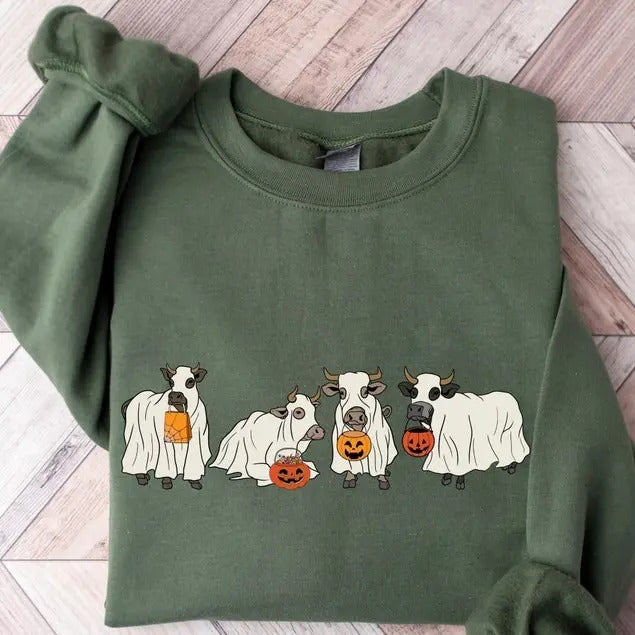 Halloween Ghost Cow Western Cowboy Hoodiestyle{N002}2 - Adult & Kids T-Shirts, Sweatshirts & Hoodies apparel design preview 1