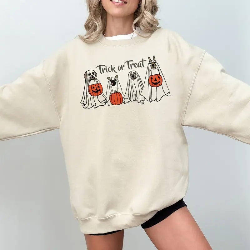 Halloween Ghost Dog Retro Pumpkin Ghosts Spooky Bogey - Adult & Kids T-Shirts, Sweatshirts & Hoodies apparel design preview 1