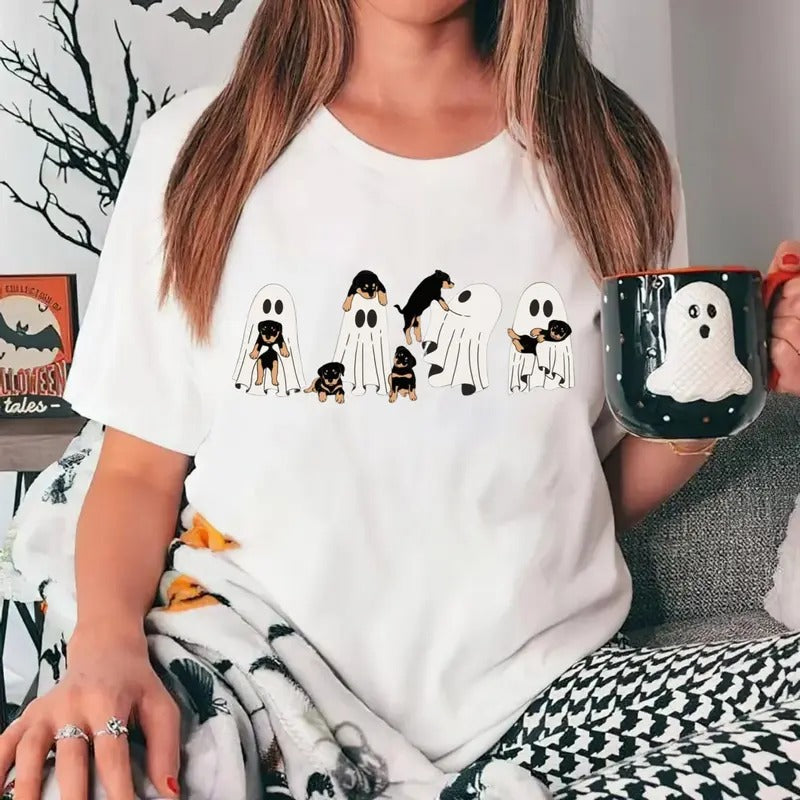 Halloween Ghost Rottweiler Dog Lover Spooky Season - Adult & Kids T-Shirts, Sweatshirts & Hoodies apparel design preview 1