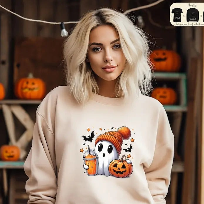 Halloween Ghost Cute Spooky Season Trick Treat Fall - Adult & Kids T-Shirts, Sweatshirts & Hoodies apparel design preview 1