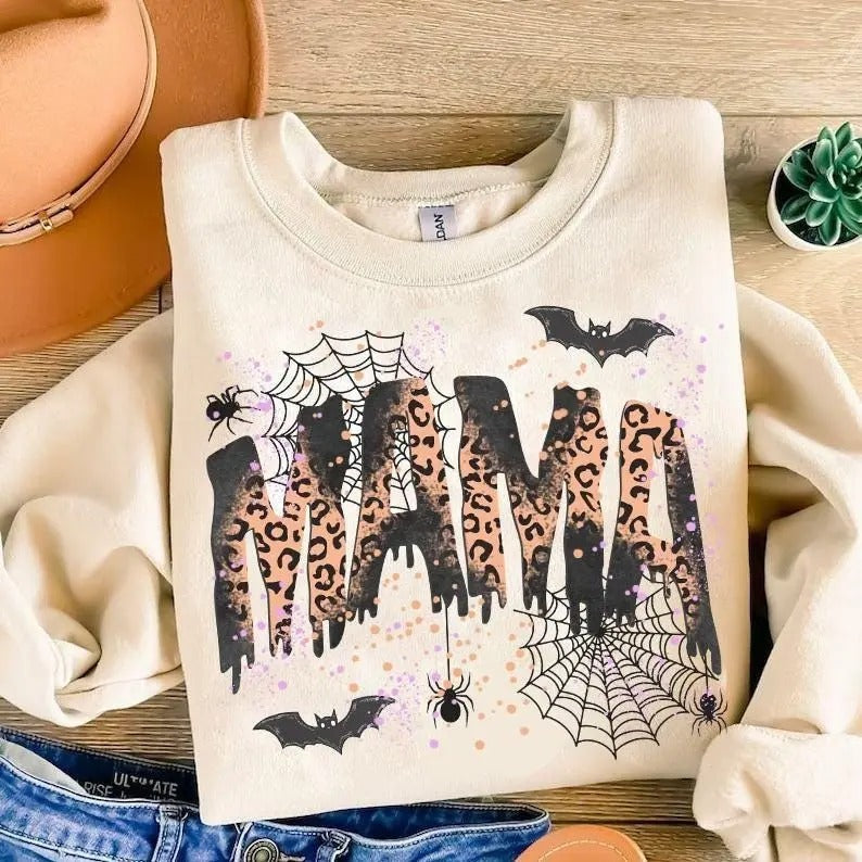 Halloween Mom Mama Leopard Spooky Season Funny Top - Adult & Kids T-Shirts, Sweatshirts & Hoodies apparel design preview 1