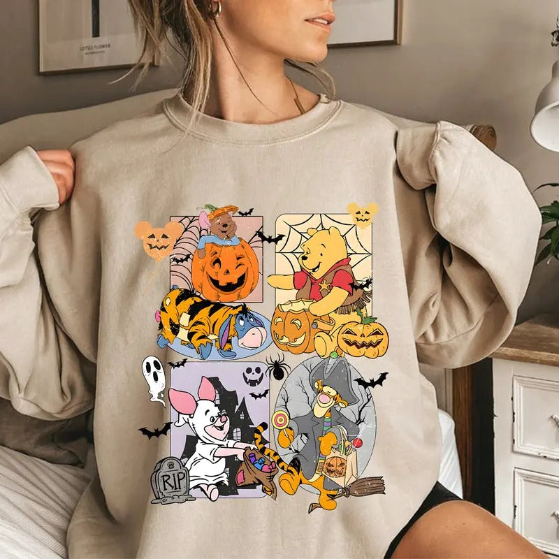 Halloween Pooh Winnie Ghost Smile Pumpkin Retro 90s - Adult & Kids T-Shirts, Sweatshirts & Hoodies apparel design preview 1