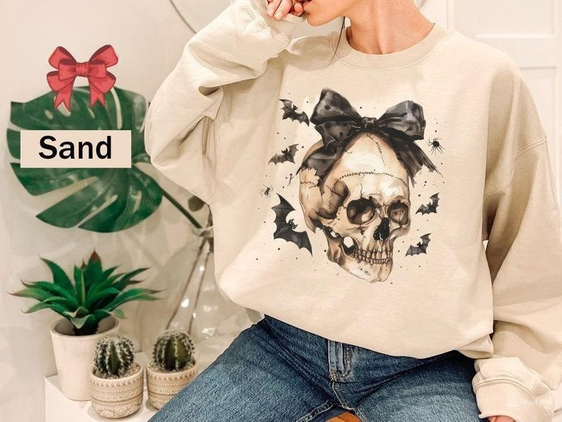 Halloween Skull Coquette Bow Skeleton Woman Fall - Adult & Kids T-Shirts, Sweatshirts & Hoodies apparel design preview 1