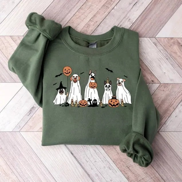 Halloween 2024 Happy Retro Spooky Season Ghost Dog - Adult & Kids T-Shirts, Sweatshirts & Hoodies apparel design preview 1