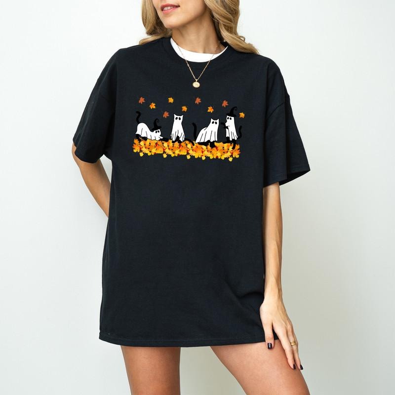 Halloween Cat Black 2024 Spooky Season Ghost Cool - Adult & Kids T-Shirts, Sweatshirts & Hoodies apparel design preview 1