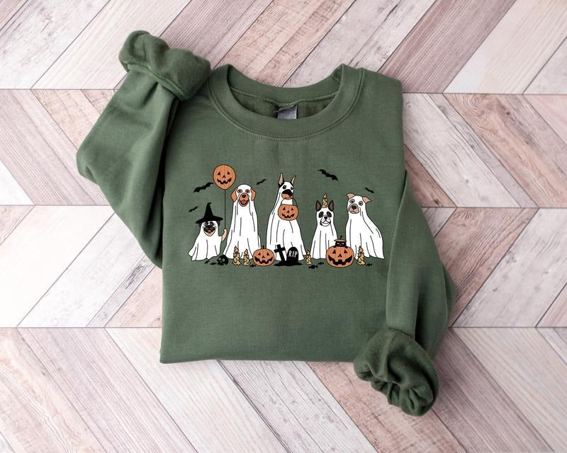 Halloween 2024 Happy Retro Spooky Season Ghost Dog - Adult & Kids T-Shirts, Sweatshirts & Hoodies apparel design preview 1