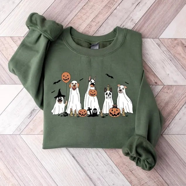 Halloween 2023 Happy Retro Spooky Season Ghost Dog - Adult & Kids T-Shirts, Sweatshirts & Hoodies apparel design preview 1