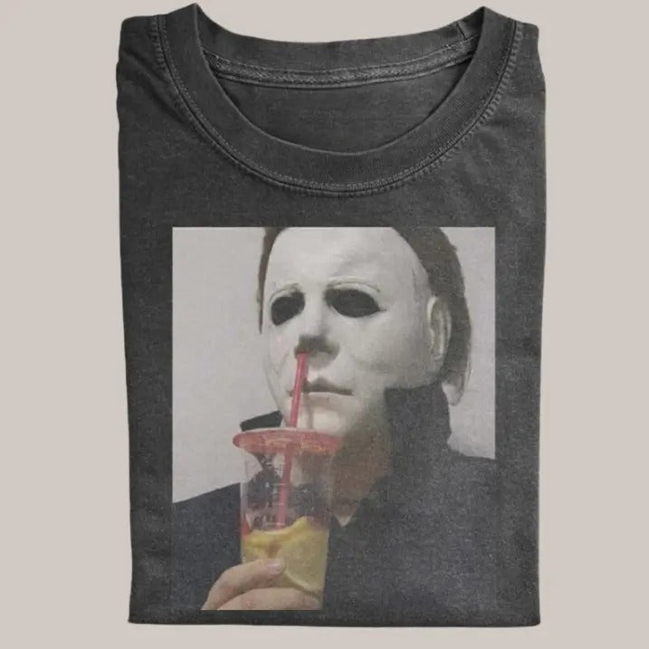Halloween Vintage Michael Myers Drink Juice Horror - Adult & Kids T-Shirts, Sweatshirts & Hoodies apparel design preview 1