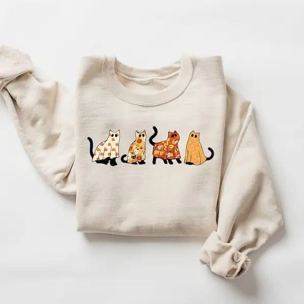 Halloween Cat Ghost Lover Black Spooky Season - Adult & Kids T-Shirts, Sweatshirts & Hoodies apparel design preview 1