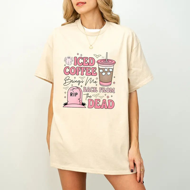 Halloween Coffee Spooky Season Retro Funny Iced Lover - Adult & Kids T-Shirts, Sweatshirts & Hoodies apparel design preview 1