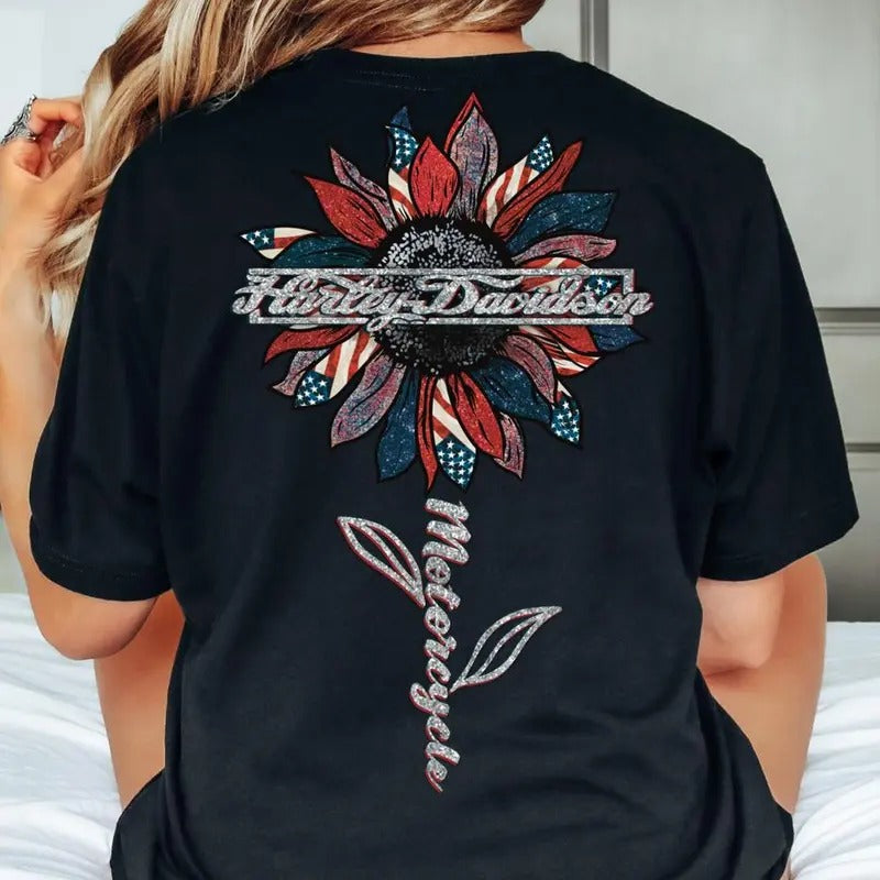 Haly Davison Patriotic Flower Mama Loves Ride - Adult & Kids T-Shirts, Sweatshirts & Hoodies apparel design preview 1