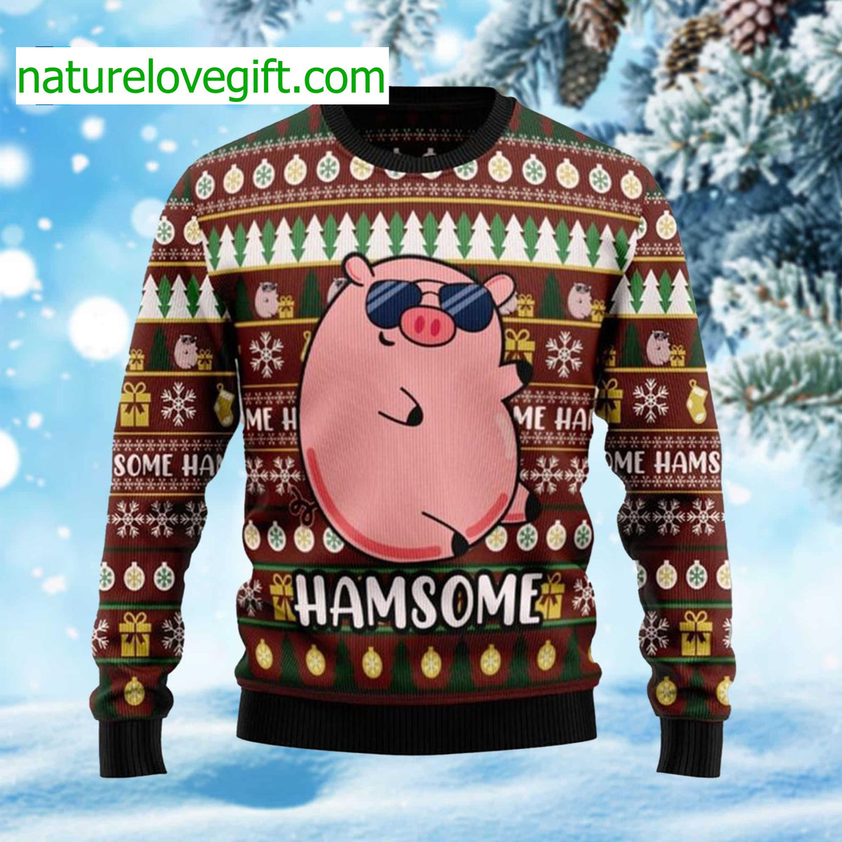 Hamsome Cute Pig Ugly Christmas Sweater - Holiday Gift product image