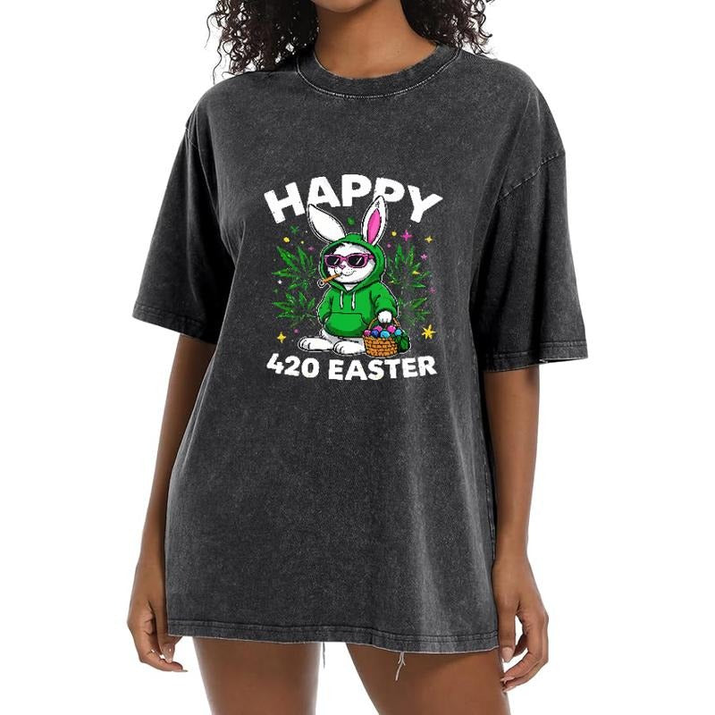 Happy 420 Easter Bunny Funny Smoking Rabbit Black - Adult & Kids T-Shirts, Sweatshirts & Hoodies apparel design preview 1