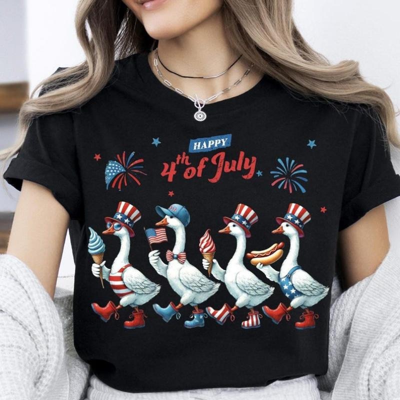Happy 4th July Ducks Independence Day American Goose - Adult & Kids T-Shirts, Sweatshirts & Hoodies apparel design preview 1