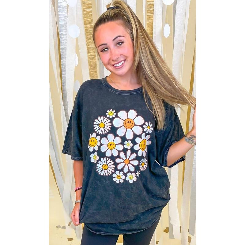 Happy Flowers Mineral Washed - Adult & Kids T-Shirts, Sweatshirts & Hoodies apparel design preview 1