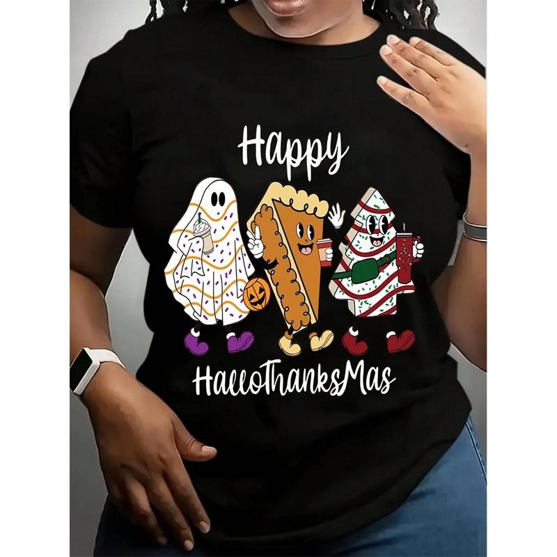 Happy HalloThanksMas Black Cotton Casual Short Sleeve - Adult & Kids T-Shirts, Sweatshirts & Hoodies apparel design preview 1