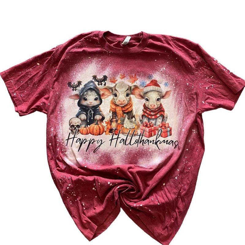 Happy Hallothankmas Bleached - Adult & Kids T-Shirts, Sweatshirts & Hoodies apparel design preview 1